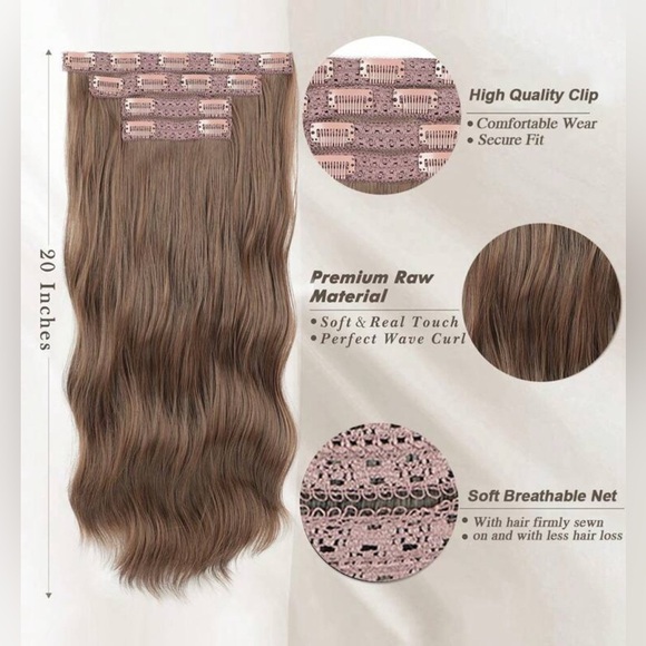 20 IN CLIP IN SET CHESTNUT CHOCOLATE BROWN CURLY WAVE  HAIR EXTENSIONS - Picture 4 of 8